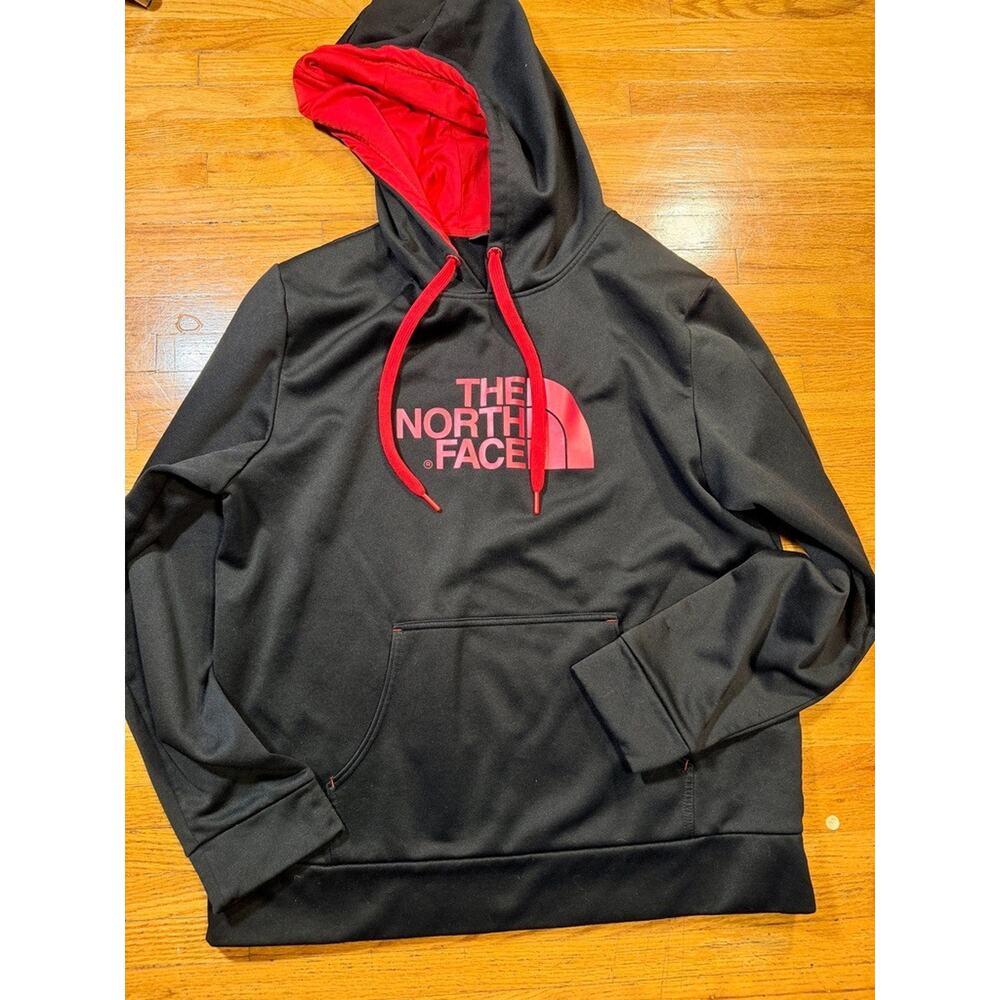 The North Face Hoodie Mens L Black Red Pullover Logo Sweatshirt